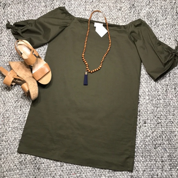 Love...Ady Olive Green Off the Shoulder Dress - Picture 2 of 5